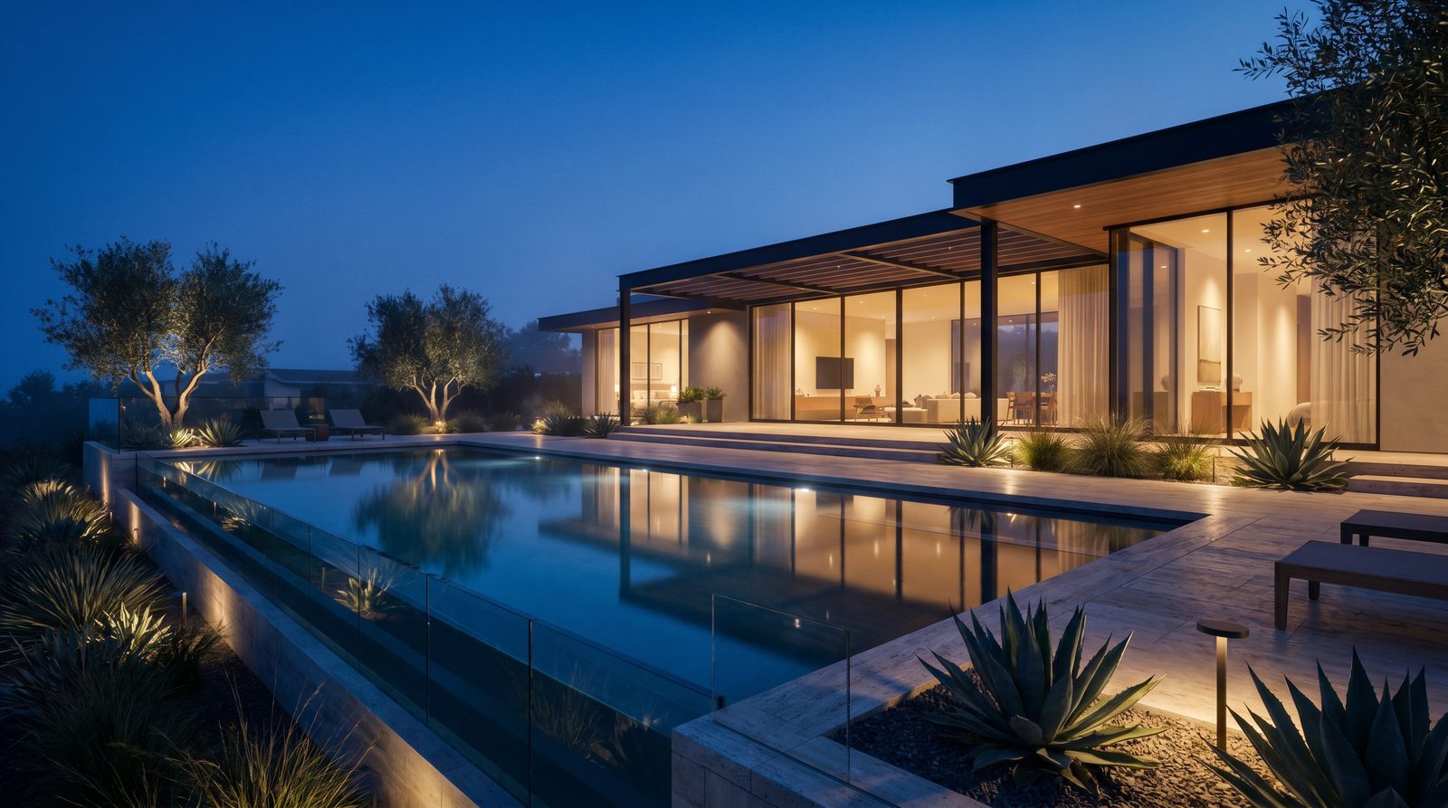 Luxury dusk pool architectural render