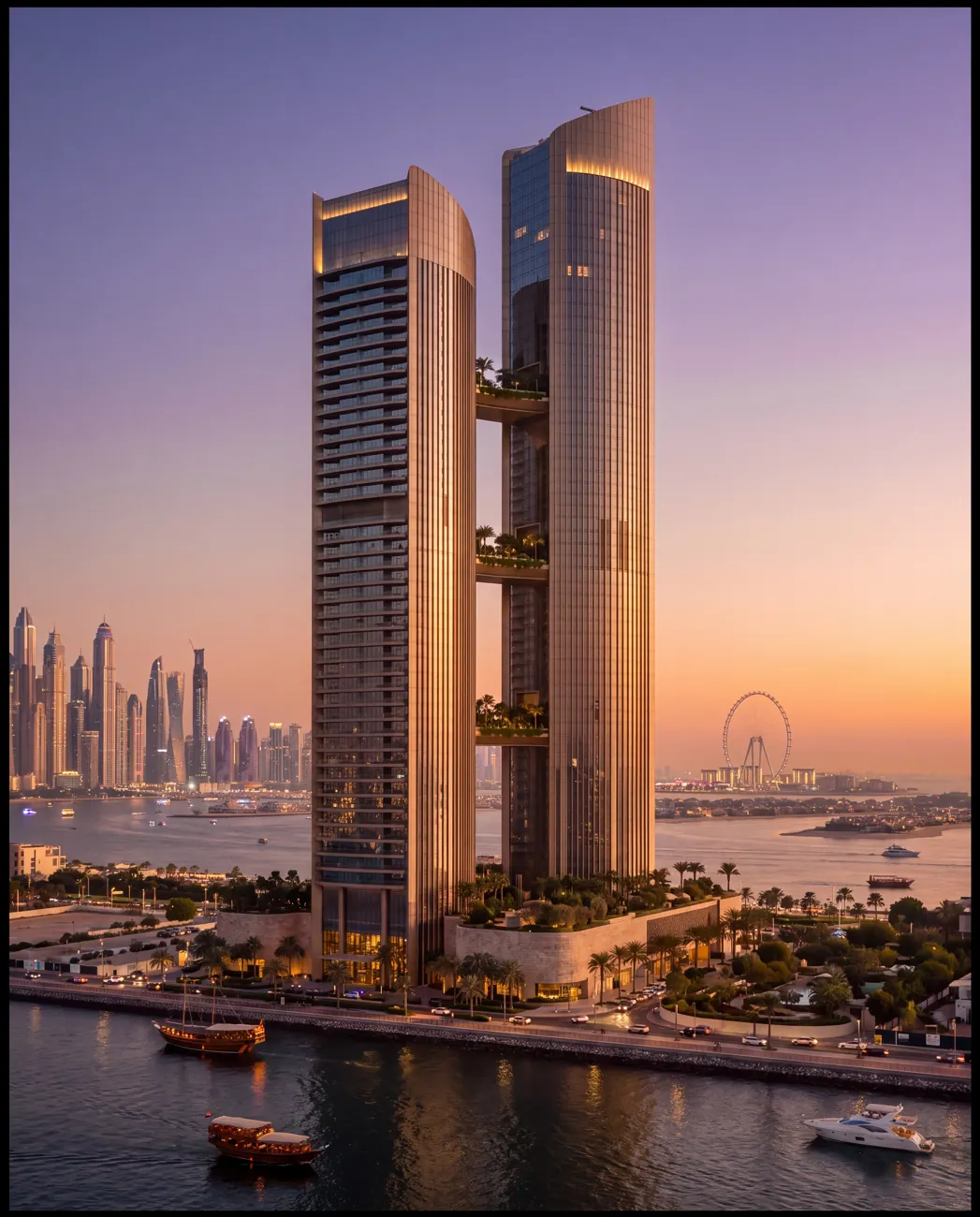 Meridian Quay — twin-tower masterplan in Dubai, United Arab Emirates.