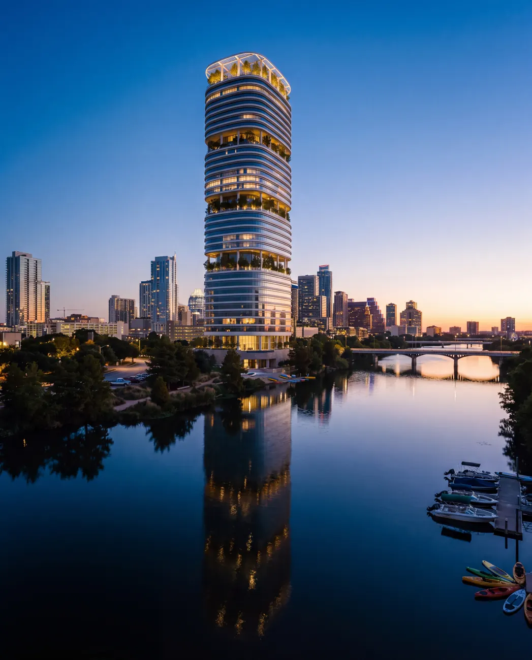 Cinder Quay — Blue hour across the water