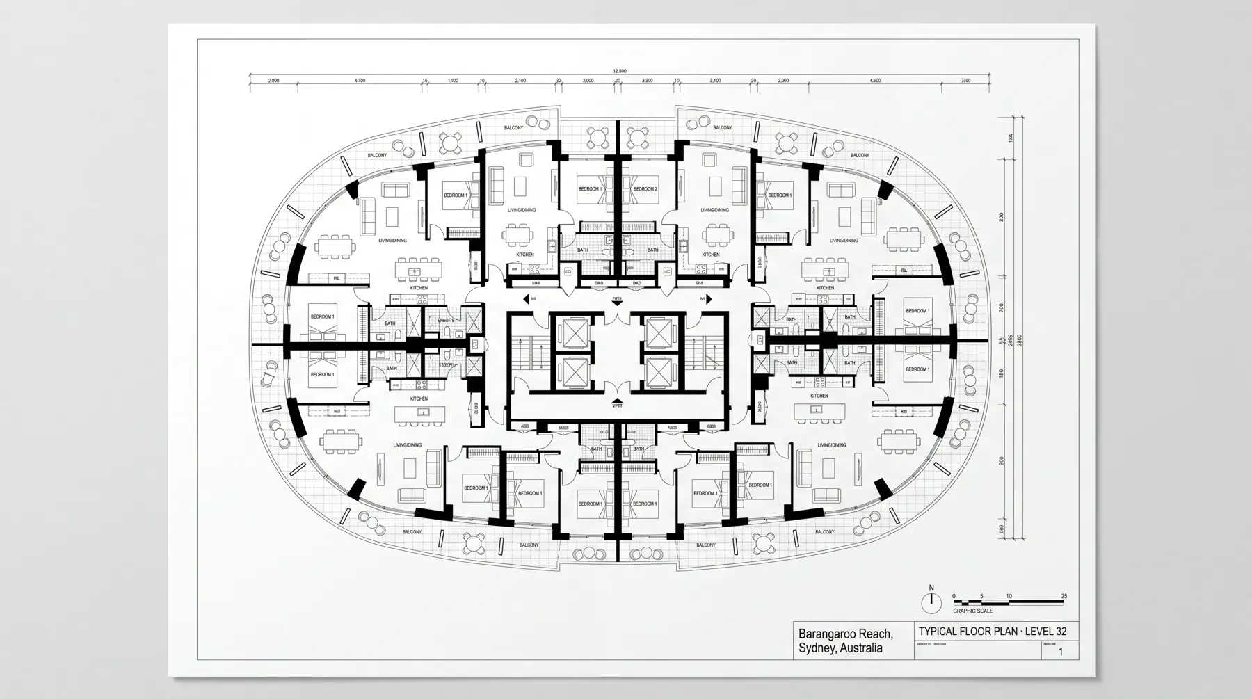 Typical residential floor plan drawing for Barangaroo Reach.