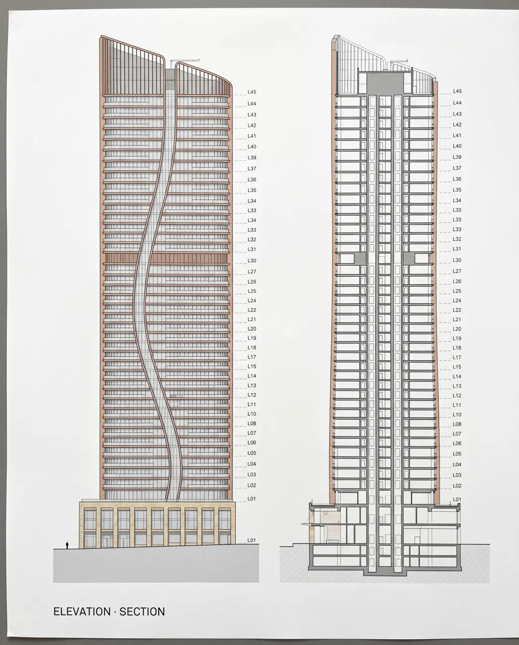 Elevation and section drawing sheet for Barangaroo Reach, drawn floor by floor.