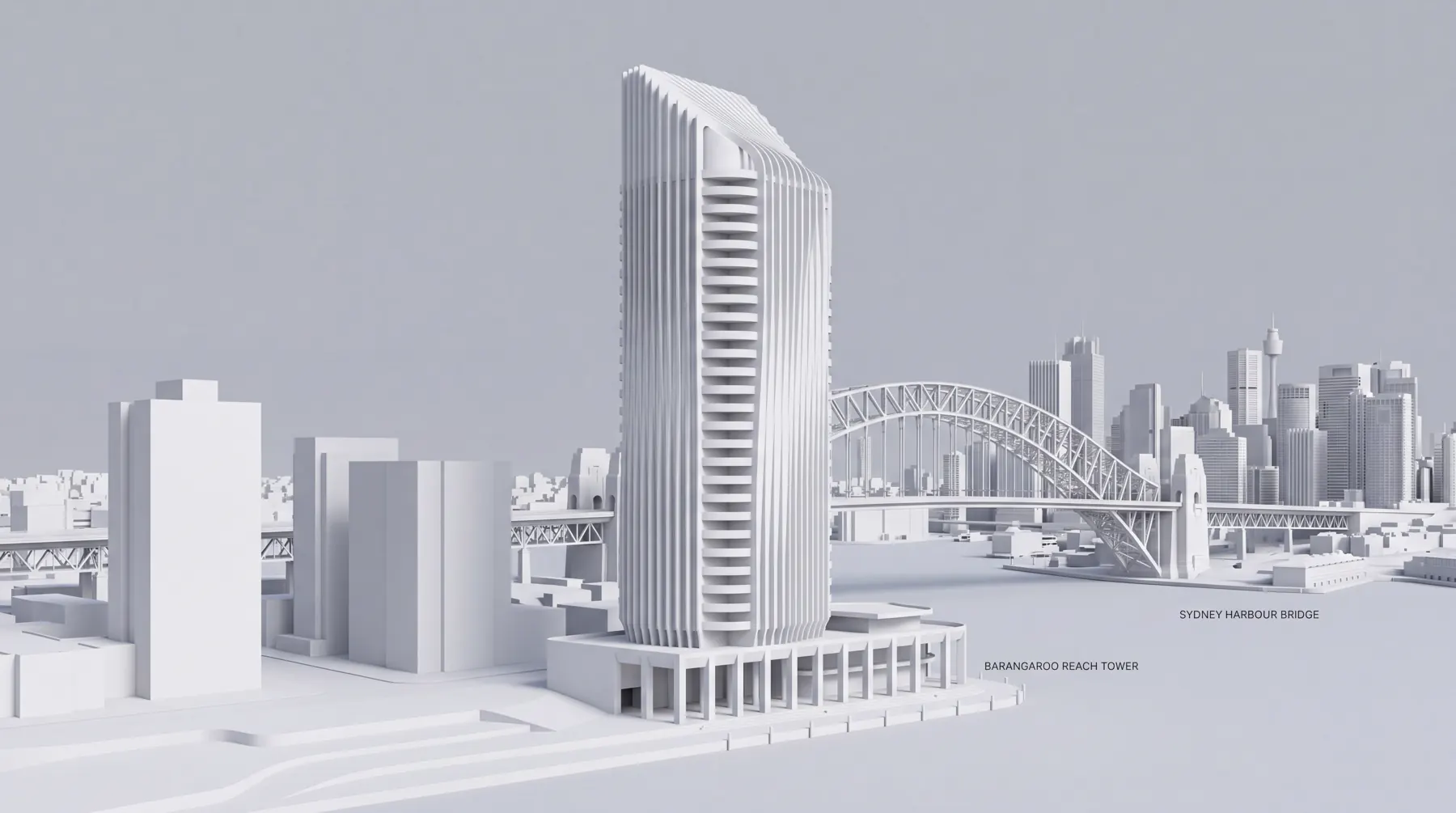 White clay camera study for the hero shot of Barangaroo Reach.